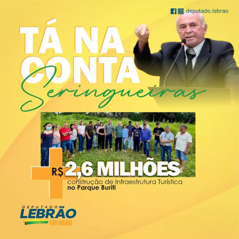 Tá na Conta: Deputado Lebrão destina recurso para construção do Parque Buriti em Seringueiras 