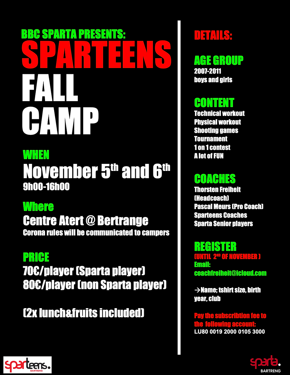 Sparteens Fall Camp 2020 with Head Coach Thorsten Freiheit