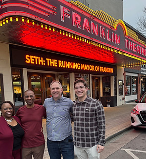 Franklin Theatre marquee for Seth: The Running Mayor of Franklin documentary premiere