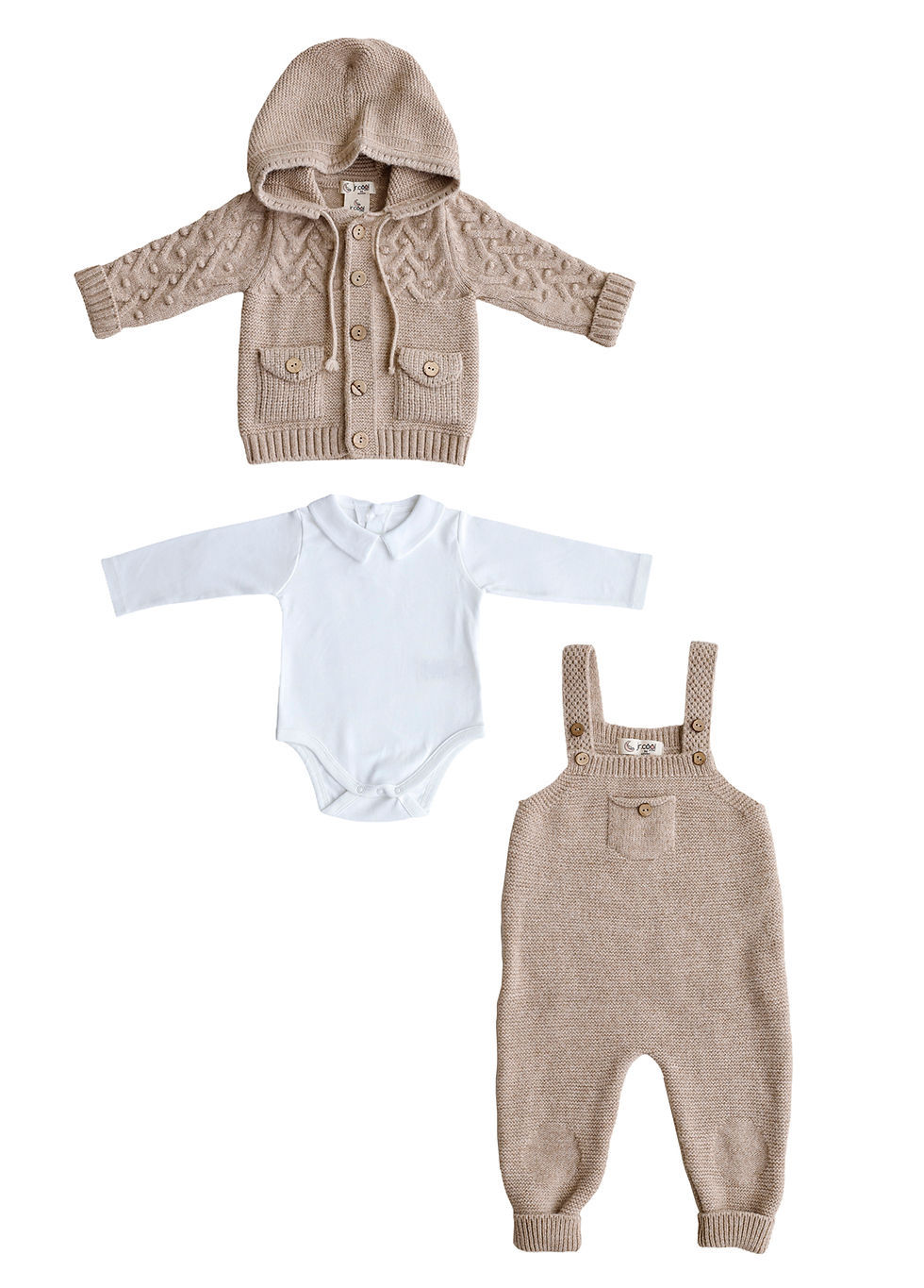 Küçük resim: Unisex Merinos Yünü Salopetli  3’lü  Takım