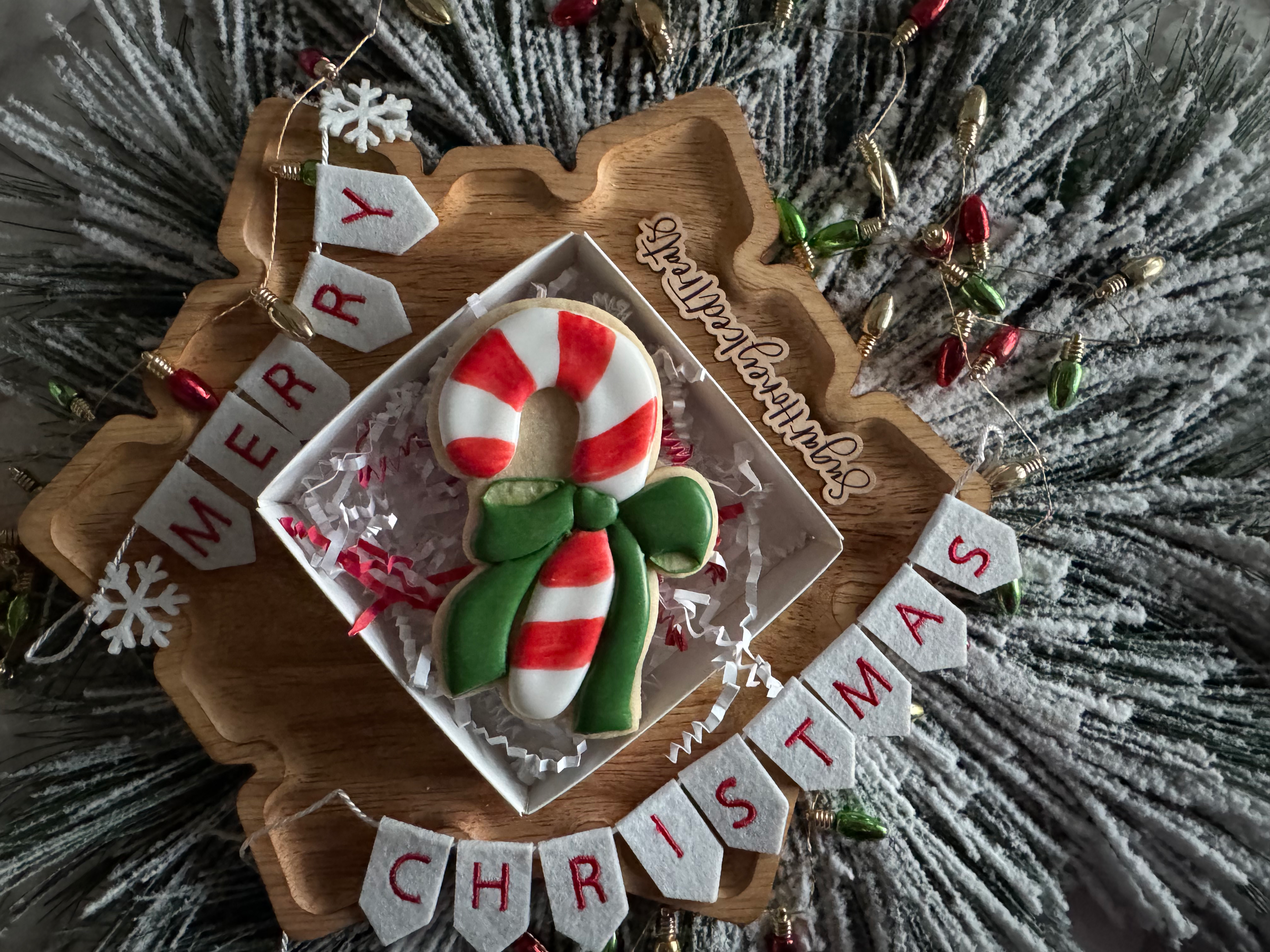 Candy Cane with Bow Cookie