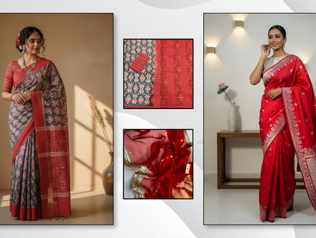 handloom sarees in red and white