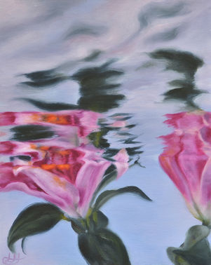 Underwater lily with reflections oil painting