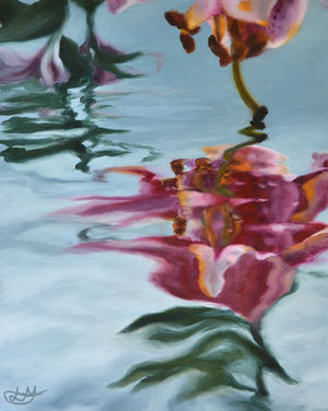 Underwater lily with reflections oil painting