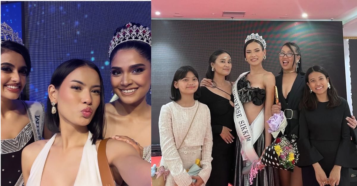 Jackielynn with her fellow participants and family at Miss Universe Sikkim.