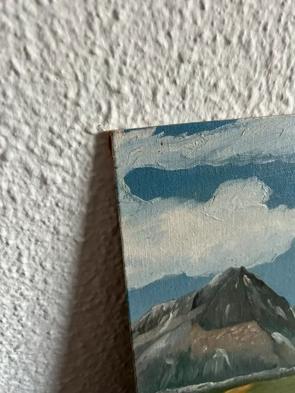 Miniature : Tableau paysage de montagne – peinture originale – signé P. Kapp (30 × 40,5 cm)
