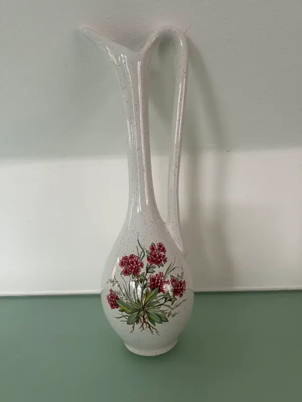 Miniature : Vase pichet en céramique - style Ewer - décor floral vintage