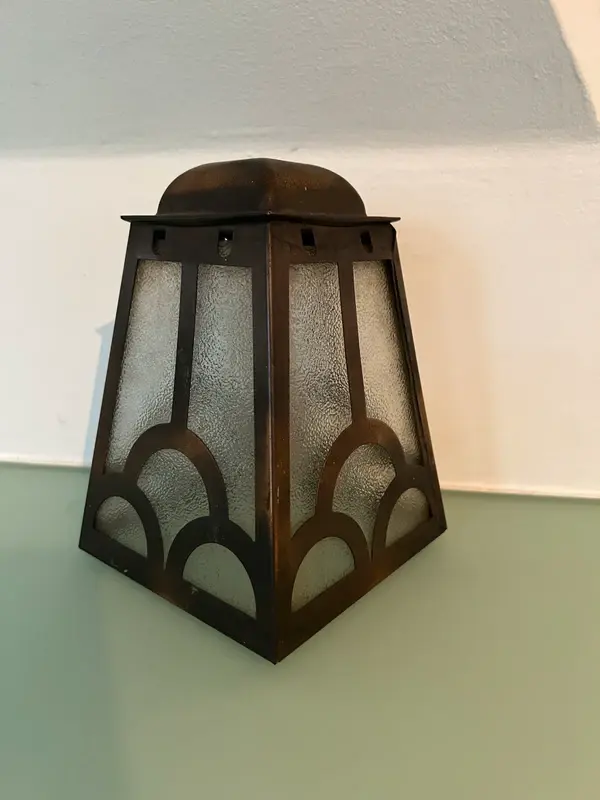 Miniature : Abat-jour Art Déco – métal patiné & verre martelé – vintage