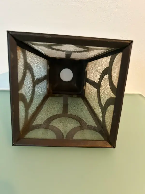 Miniature : Abat-jour Art Déco – métal patiné & verre martelé – vintage