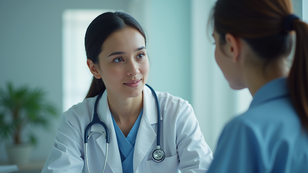 Eye-level view of a healthcare professional engaging with a patient