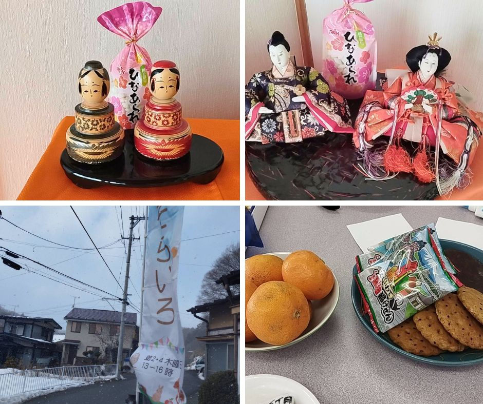 春の訪れを感じさせる、そらいろの室内に飾られた温かい雰囲気のお雛様