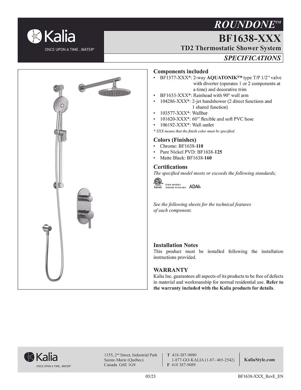 Thumbnail: Kalia Roundone BF1638 TD2 Thermostatic Shower System