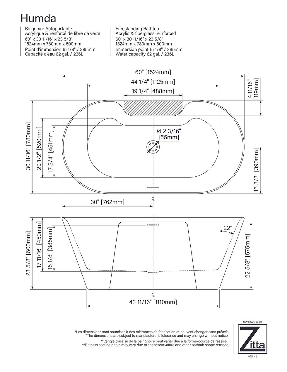 Thumbnail: Zitta Humda Plus acrylic freestanding tub with removal apron