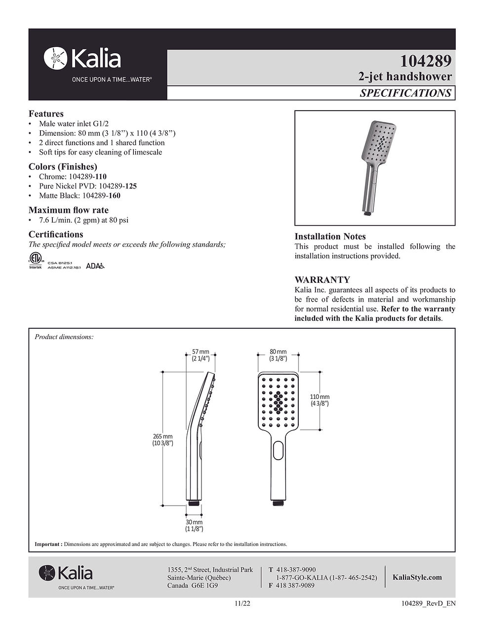 Thumbnail: Kalia Squareone BF1654 TD3 Thermostatic Shower System with Tub Spout