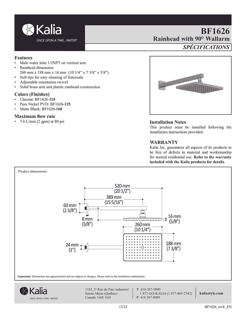 Thumbnail: Kalia Squareone BF1654 TD3 Thermostatic Shower System with Tub Spout