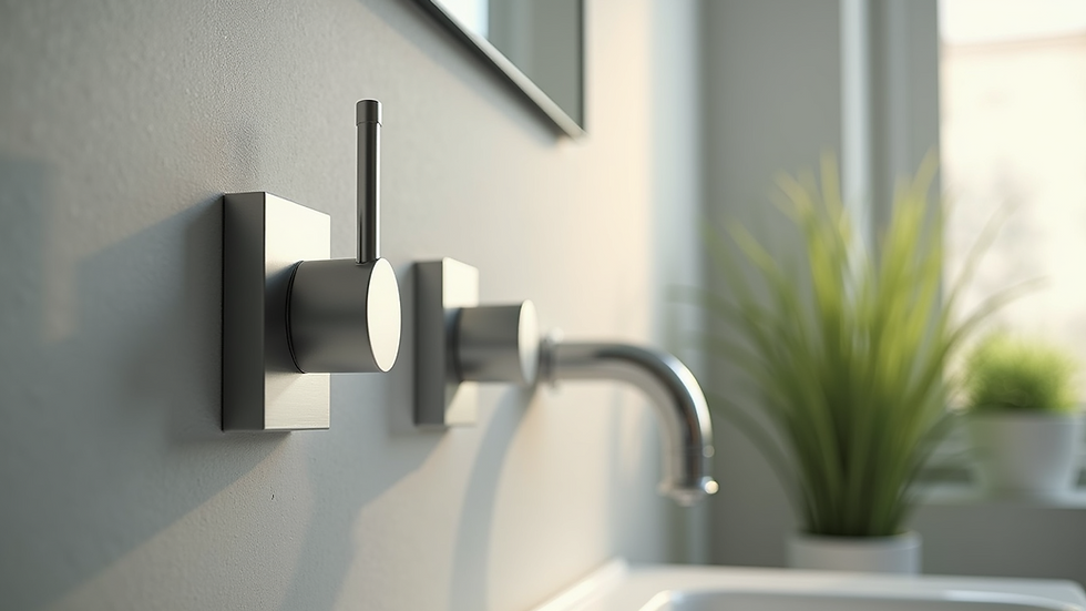 Close-up view of eco-friendly bathroom fixtures and smart shower controls