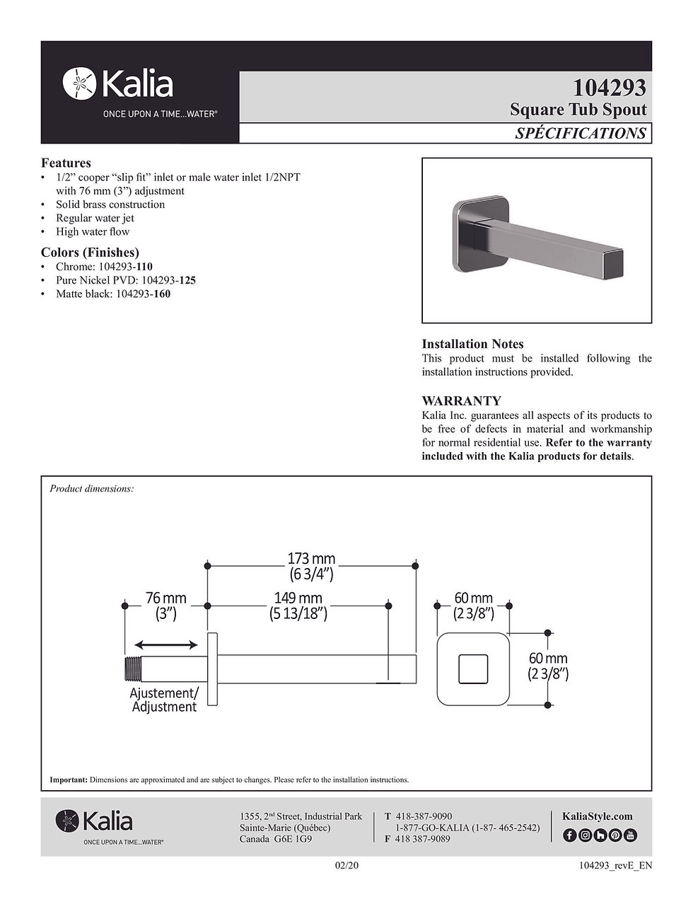 Thumbnail: Kalia Squareone BF1654 TD3 Thermostatic Shower System with Tub Spout