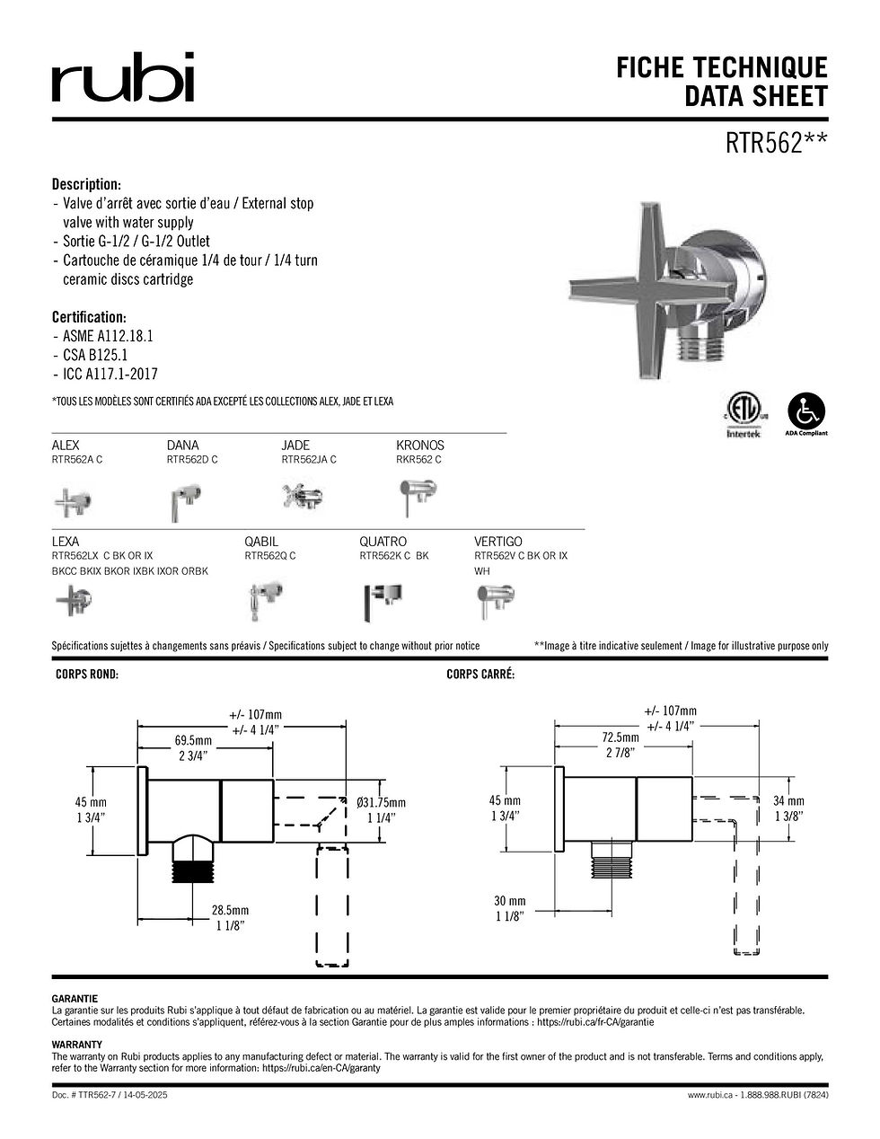 Thumbnail: Rubi Lexa RLX823 1/2" Thermostatic Shower Kit with Tub Spout