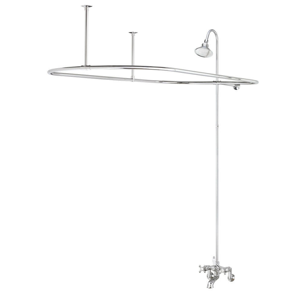 Cheviot Wall Mount Tub Filler with Overhead Shower and Curtain Frame