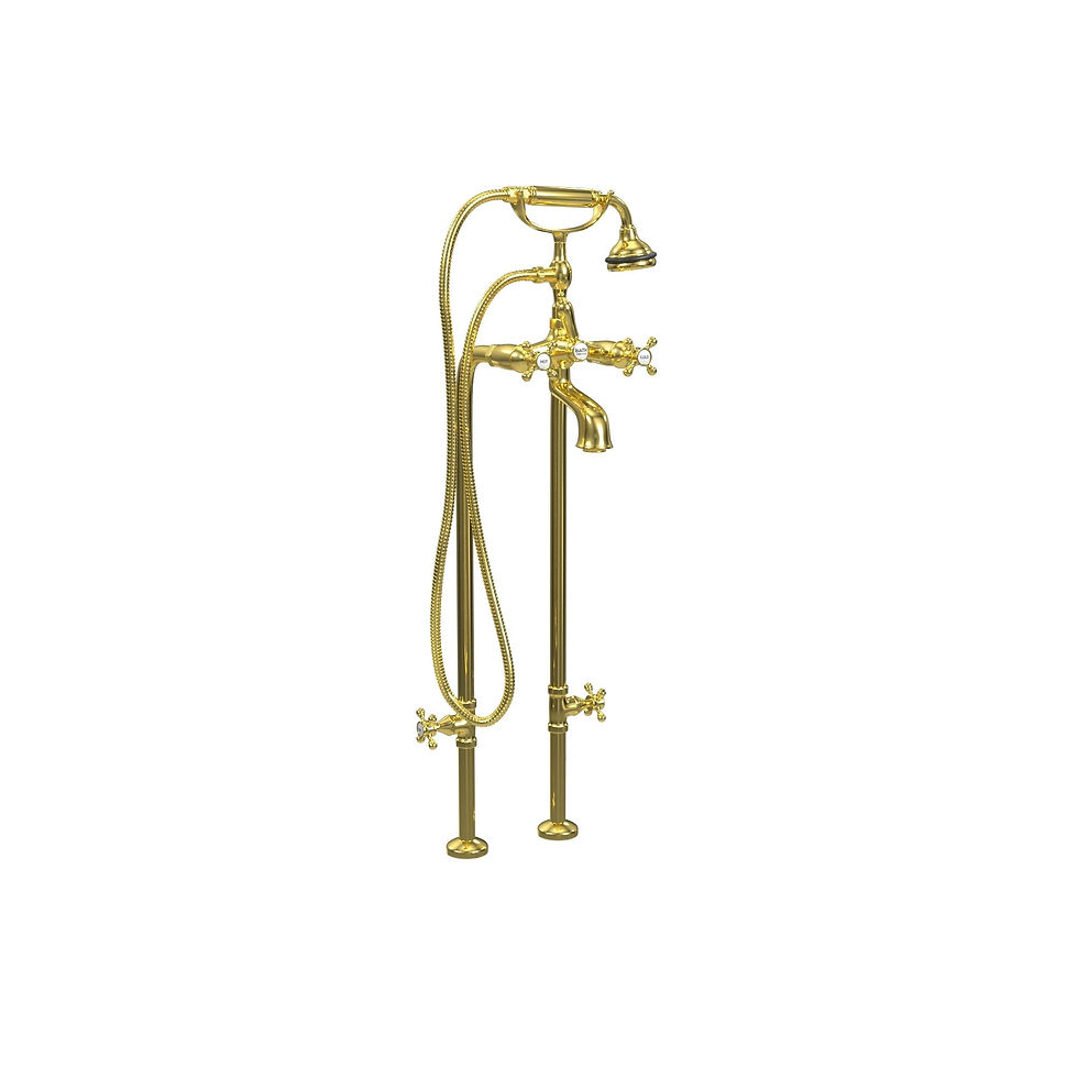 Thumbnail: Cheviot Freestanding Tub Filler w/ Hand Shower & Stop Valves, All Metal Accents
