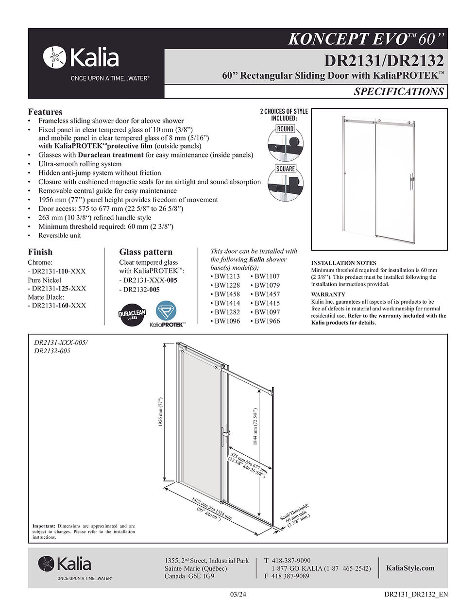 Thumbnail: Kalia KONCEPT EVO™ 60" Frameless Sliding Shower Door