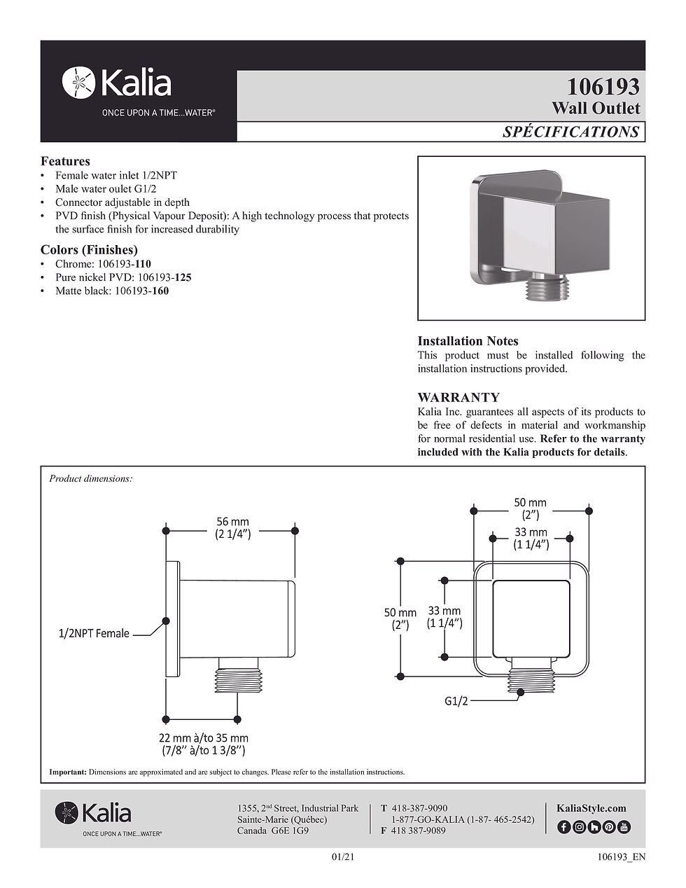 Thumbnail: Kalia Squareone BF1654 TD3 Thermostatic Shower System with Tub Spout