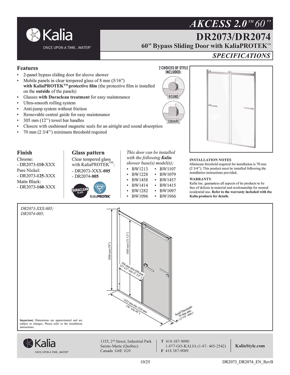 Thumbnail: Kalia AKCESS 2.0™ 60" Bypass Sliding Shower Door