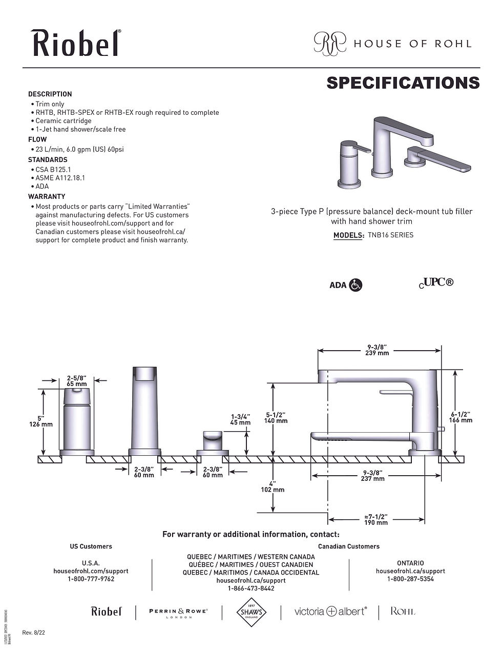 Thumbnail: Riobel NIBI 3-Piece Deck-Mount Tub Filler with Hand Shower Trim