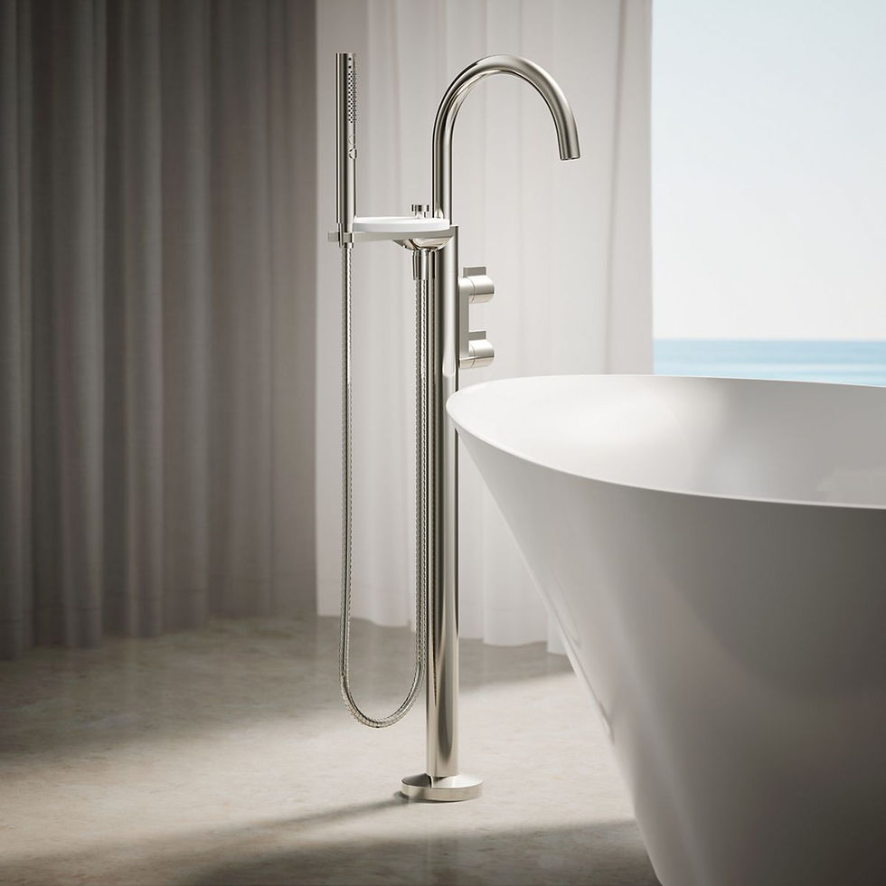 Thumbnail: Kohler Components Floor-mount bath filler trim with lever handles… — K-T77984-4