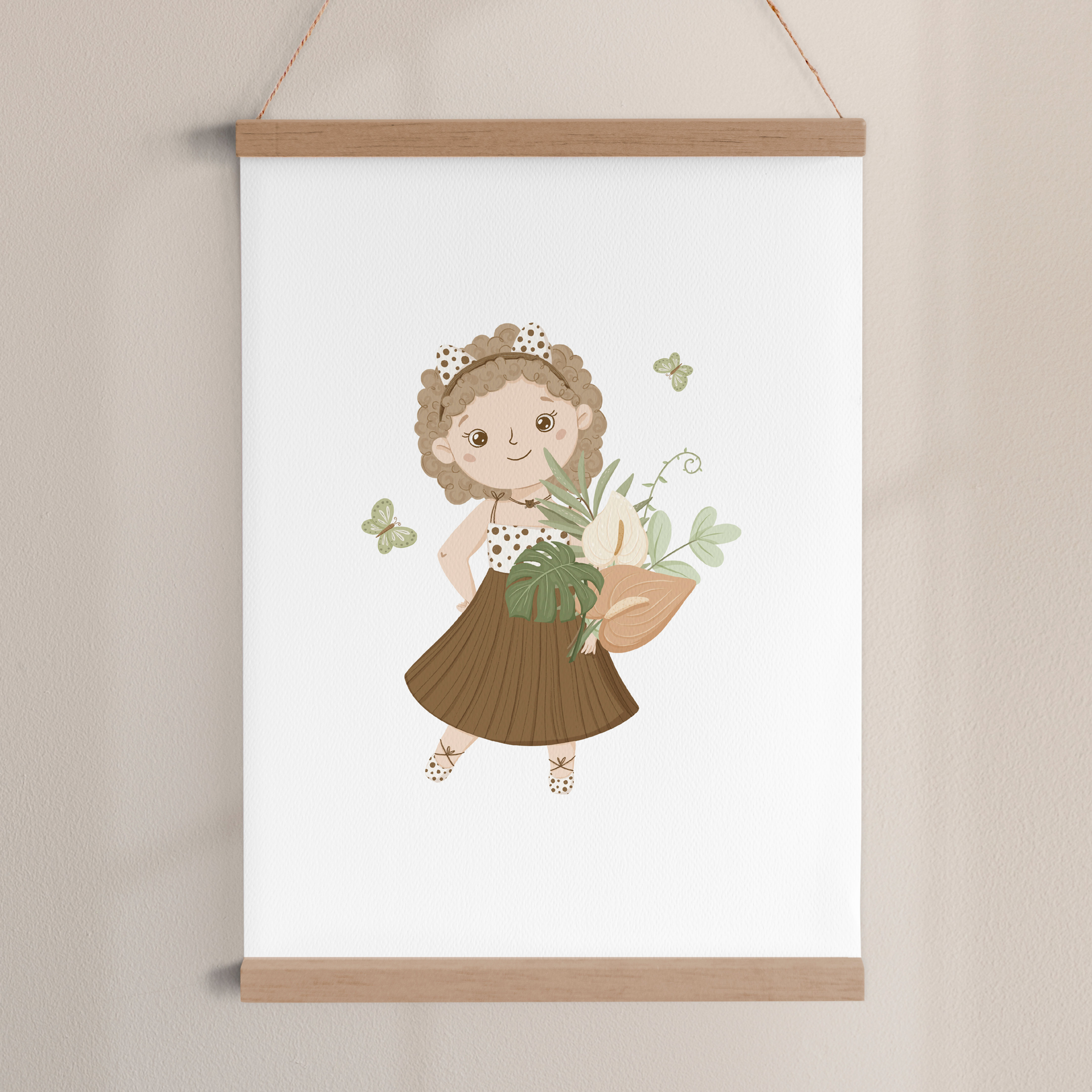 פוסטר ילדת ספארי עם עלים | הדפס לחדר ילדים