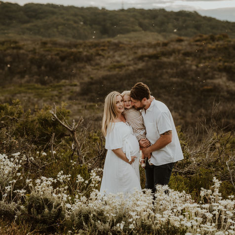 Family amongst the flannel flowers 