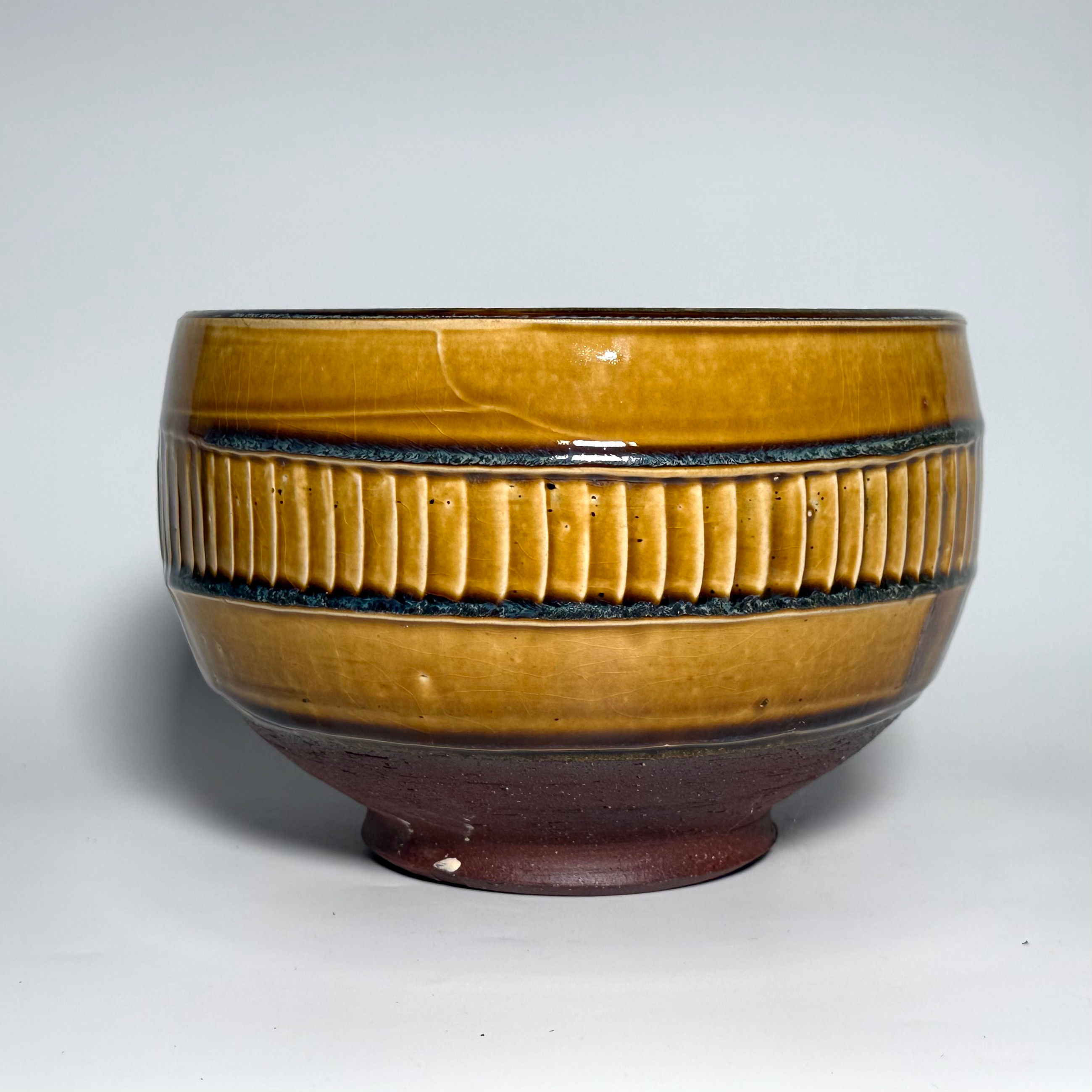 Slip Decorated Round Serving Bowl