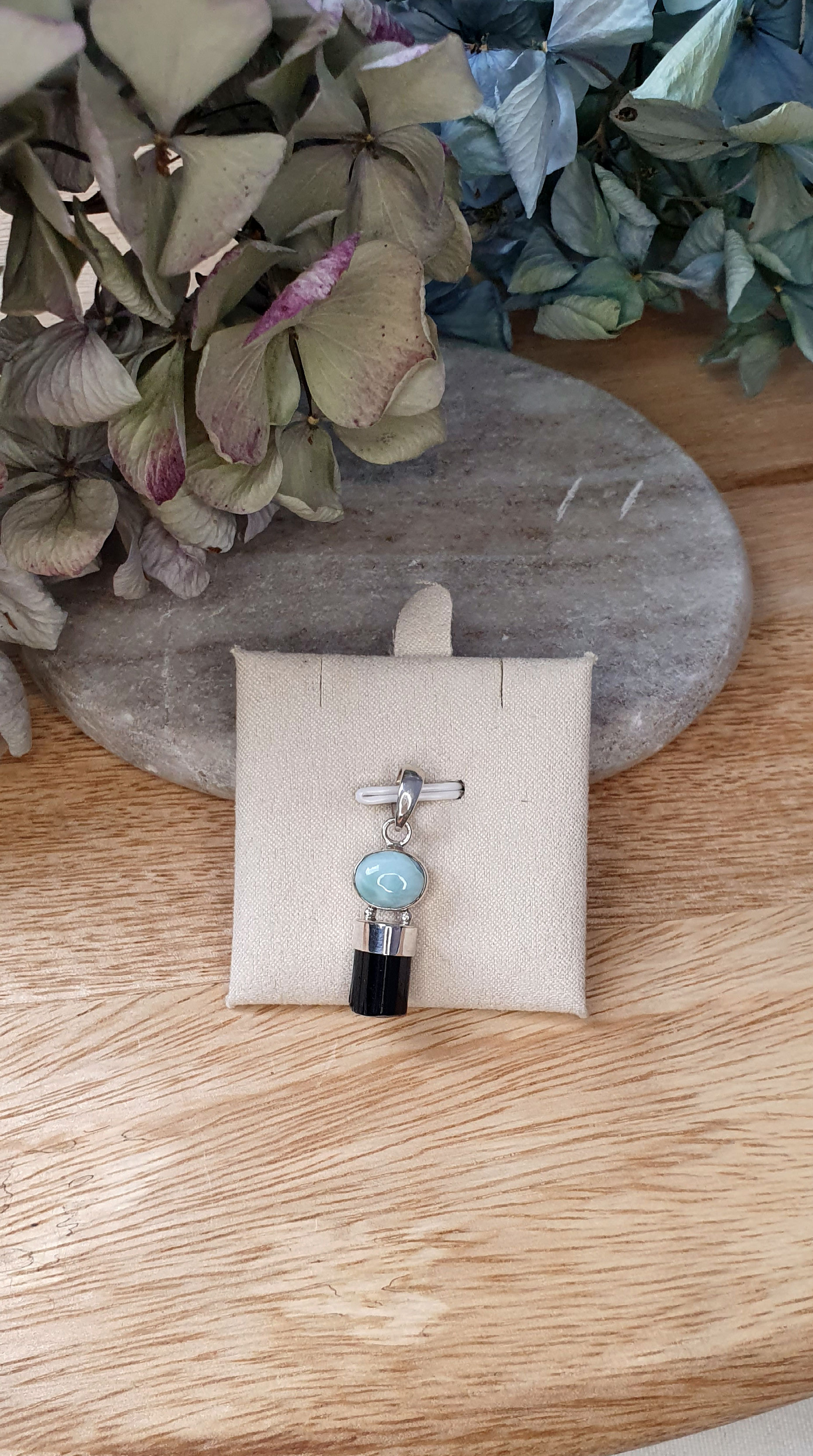 Edelstein-Anhänger Larimar und Turmalin #2, 925er Silber