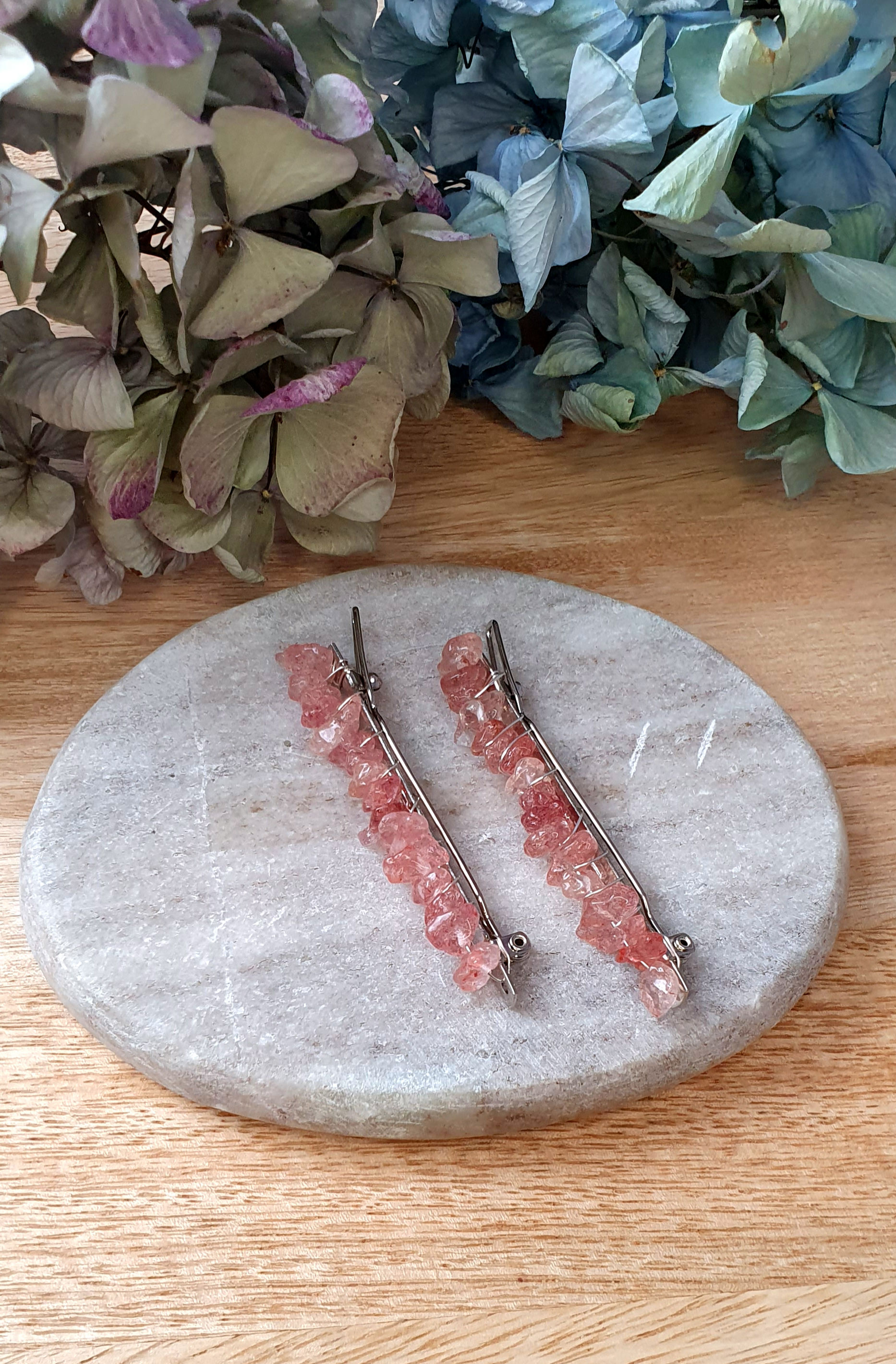 Haarspange Erdbeerquarz