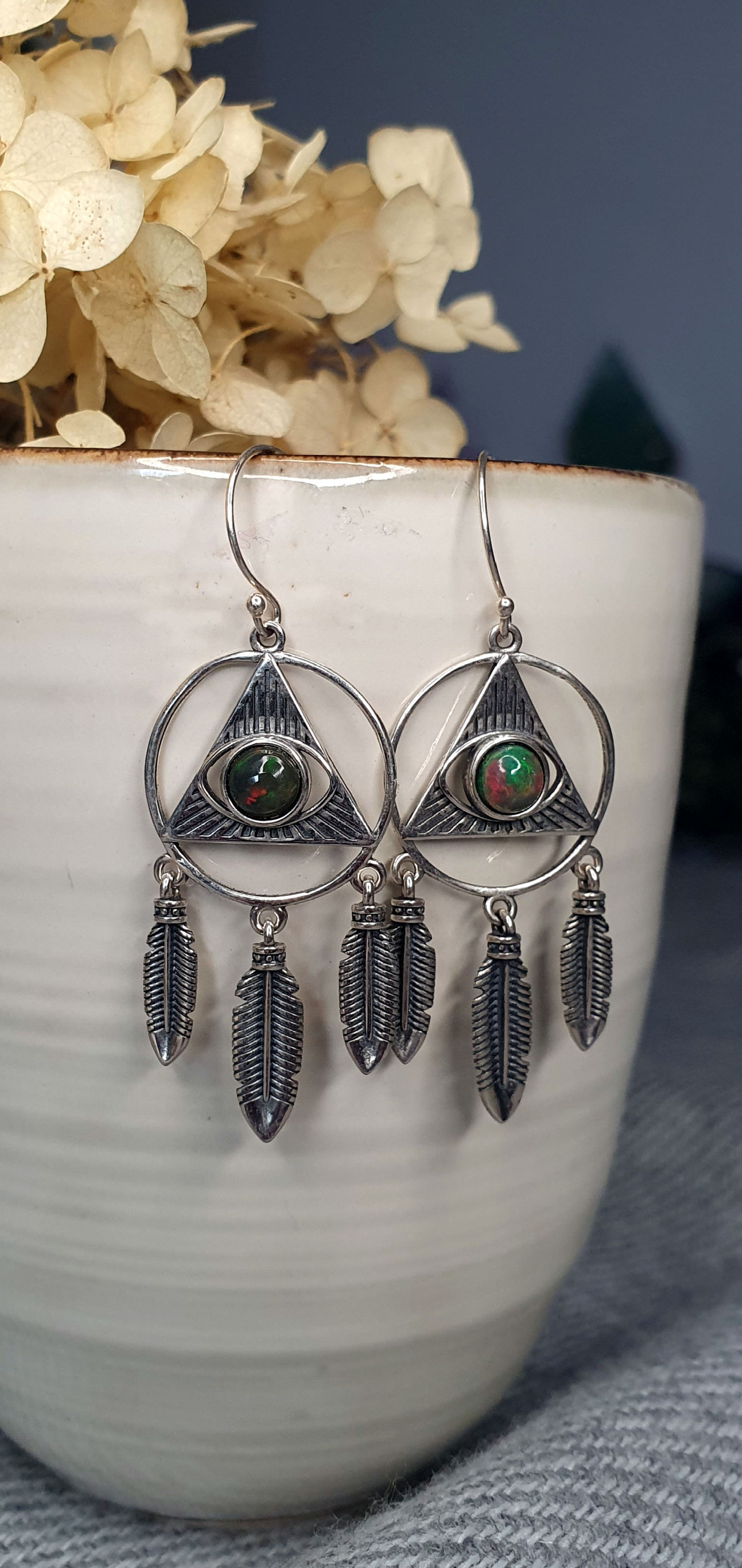 Edelstein Ohrringe schwarzer Opal - 925er Silber