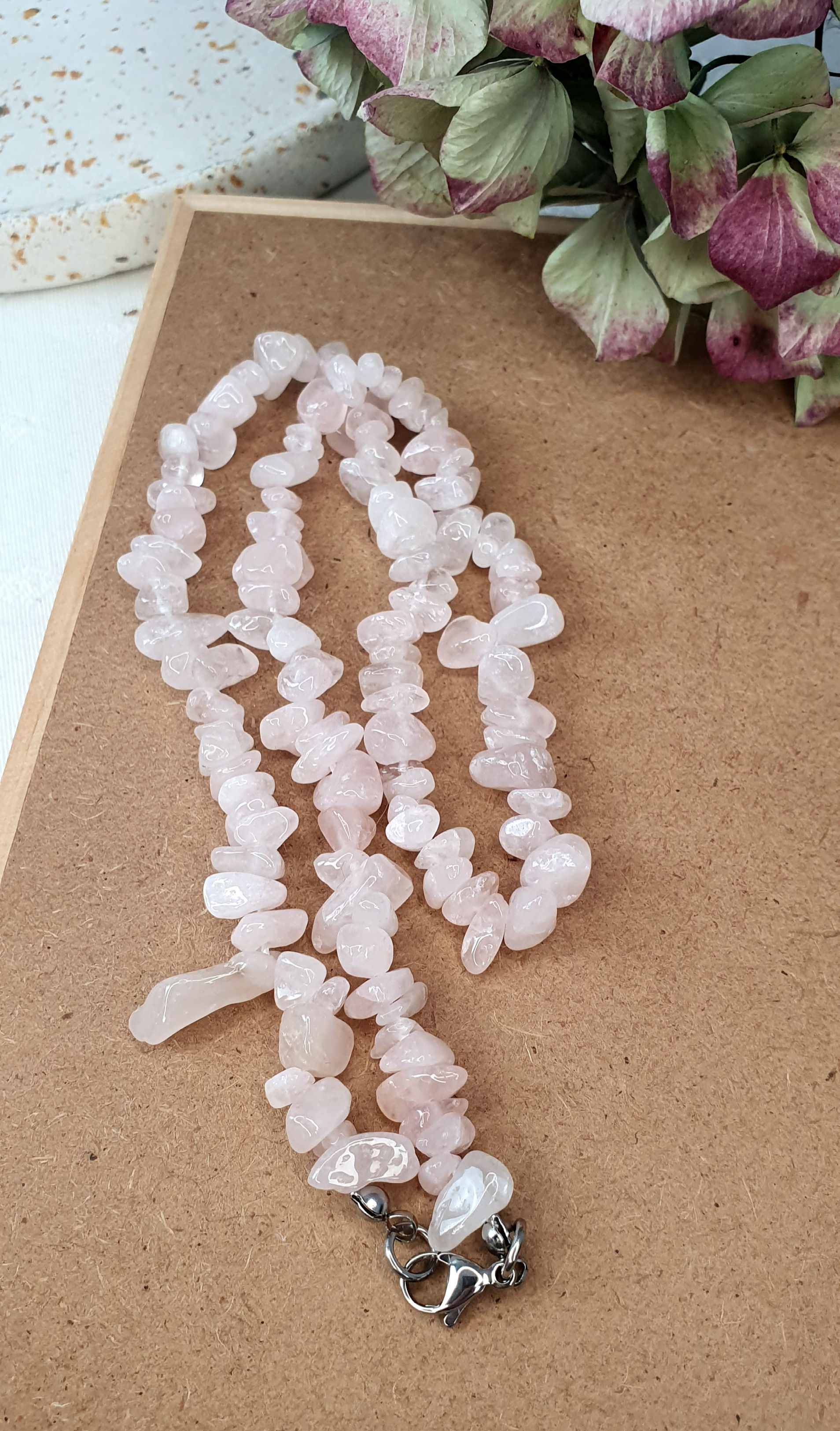 Edelstein Splitterkette Rosenquarz (45 cm)