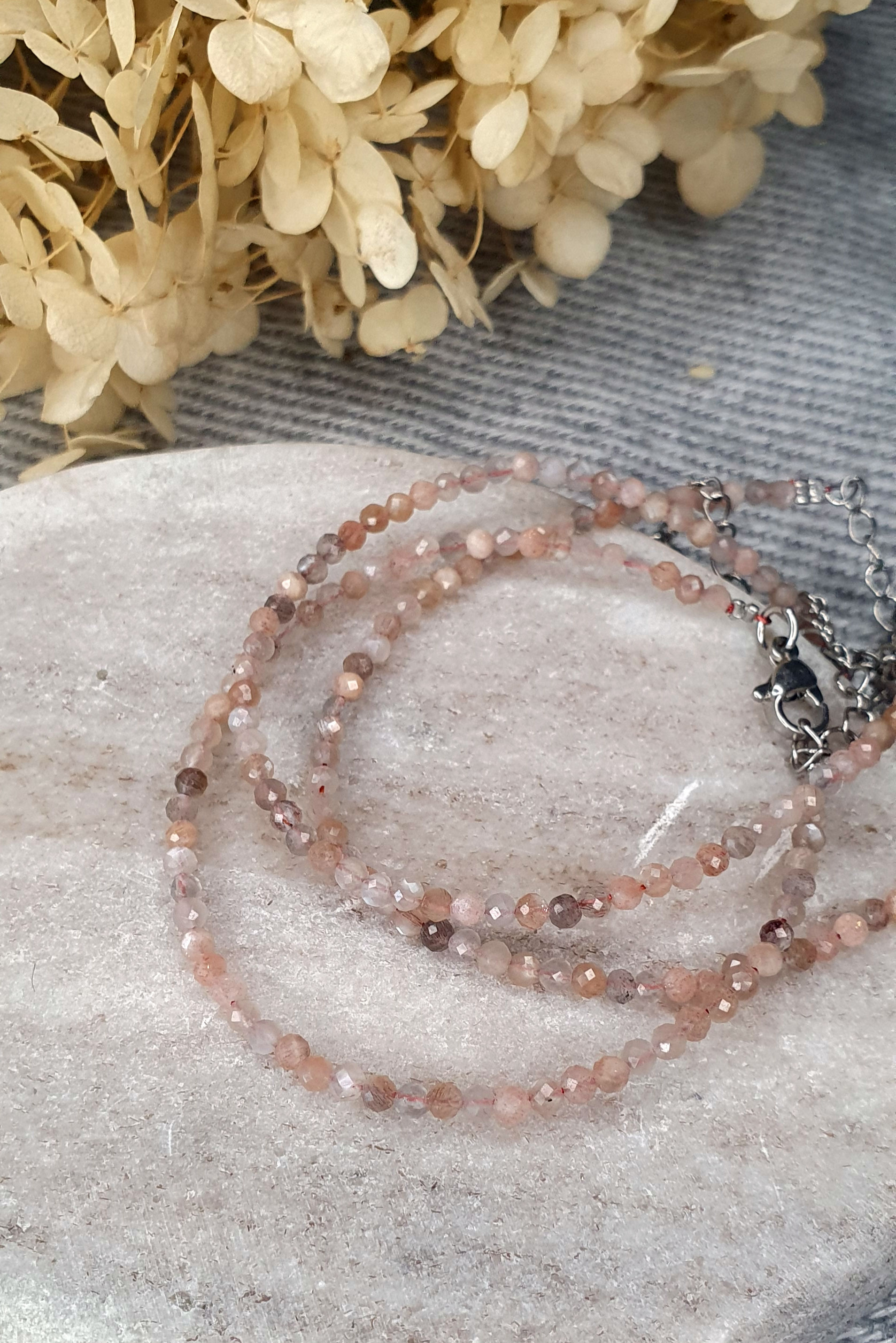 Edelsteinarmband Mondstein, facettiert, größenverstellbar