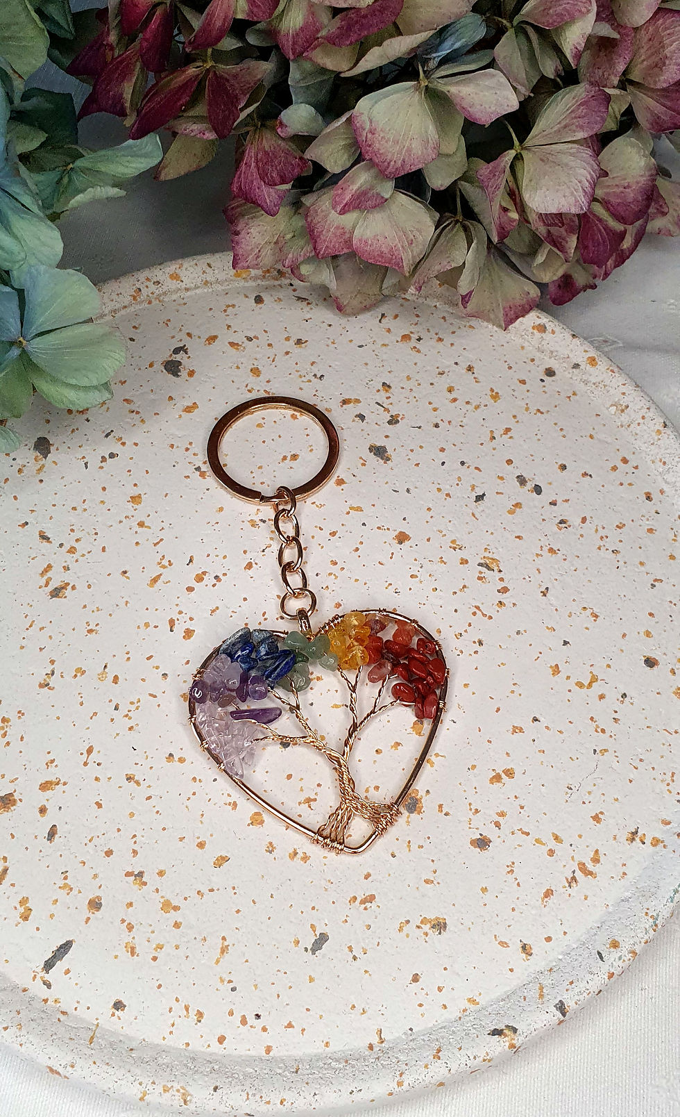 Kristall Schlüsselanhänger Herz Lebensbaum,gold