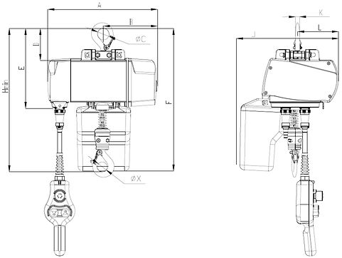 Inverter Electric Chain Hoist Dimensions