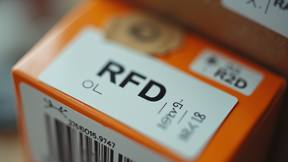 Close-up view of RFID tags on product labels