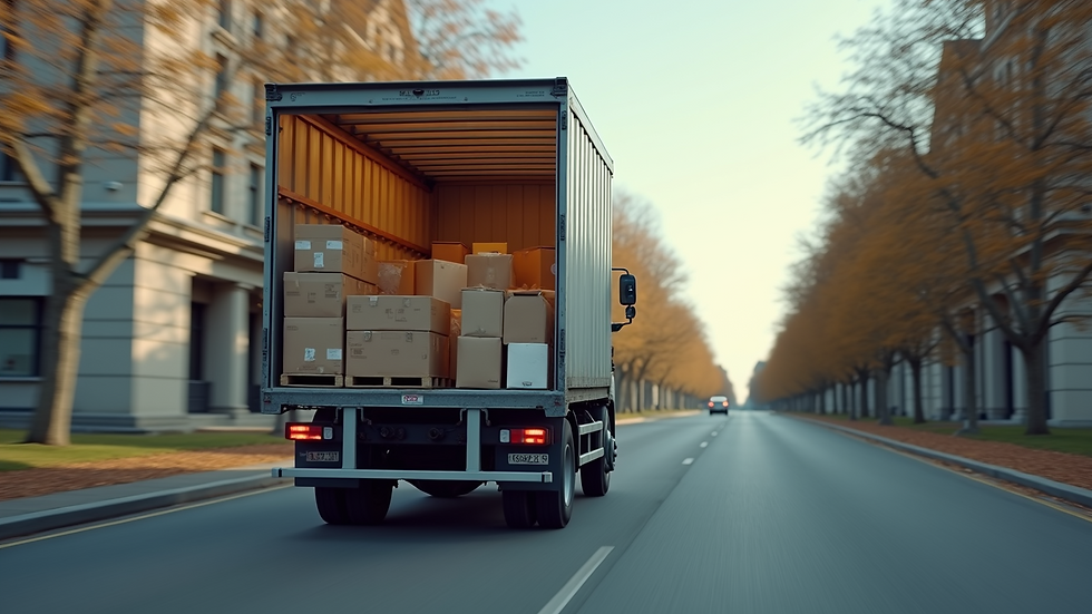 Eye-level view of a delivery truck loaded with various products