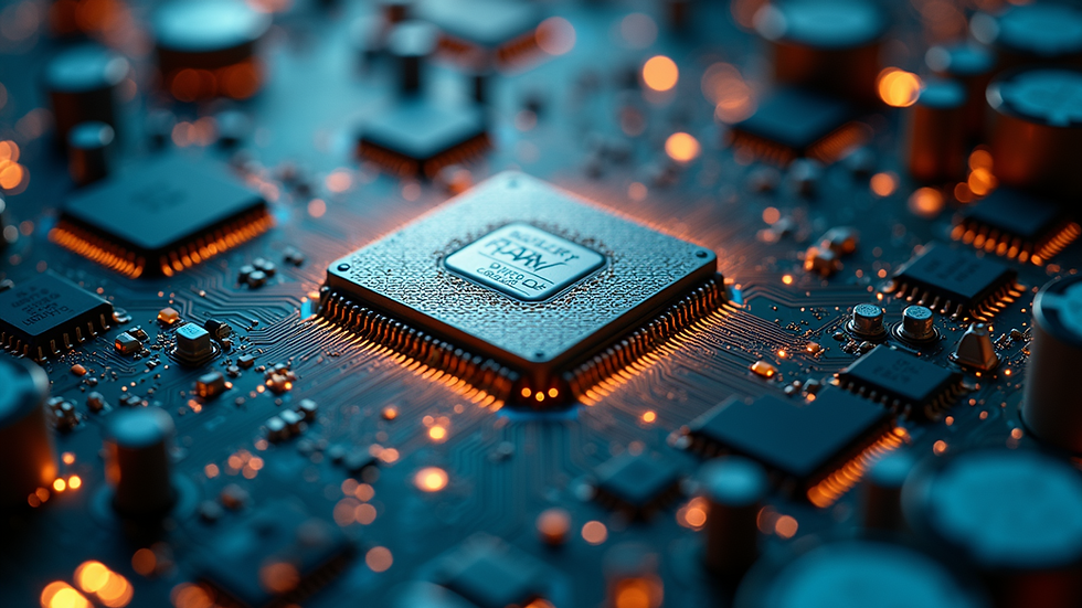 Eye-level view of a complex circuit board reflecting digital currency operations