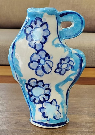 slab building vase, blue and white