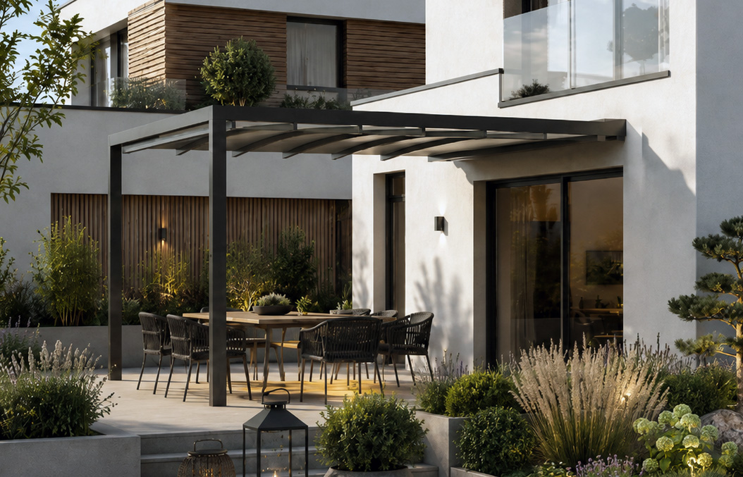Moderne Terrasse mit hochwertiger Markise