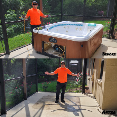Before & After the Goodbye Junk removed a large Hot tub.
