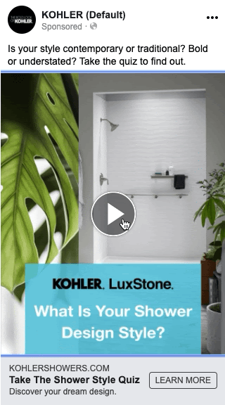 Gif of paid social ad promoting the shower design style quiz