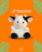 vista frontal de peluche de vaca blanco con negro-12cm