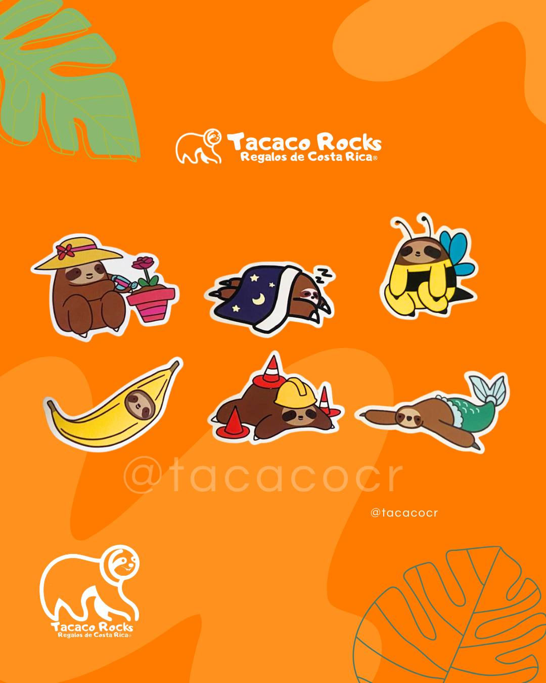 vista frontal de stickers, adhesivos de oso perezoso