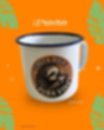 Taza blanca esmaltada con borde azul y diseño de oso perezoso Costa Rica