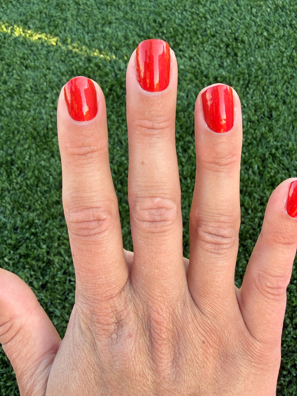 Cardinal's Song Nail Wrap - bright red nail wrap on hand model
